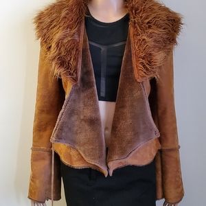 Brown Paparazzi brand suede faux fur jacket large